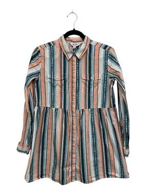 Wrangler Serape Pink Striped Long Sleeve Shirt Girls Dress  - XXL